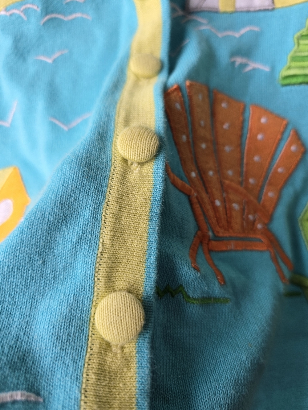 Vintage Rainbow Bridge Sailboat Beach Cotton Cardigan Sweater Teal Womens Small - Picture 4 of 9
